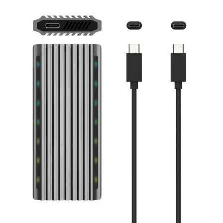 Aisens Caja Externa Disco SSD M.2 ASM2-RGB011GR - Compatible SATA y NVMe, LED RGB, USB 3.2 Gen 2 Tipo-C, Diseño Gaming Aluminio, Instalación Sin Tornillos